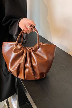 Elegant Black Wrinkled Faux Leather Tote Handbag