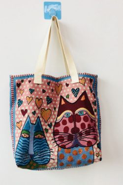 Elegant Blue Love kitten Canvas Tote Handbag