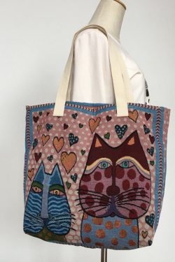 Elegant Blue Love kitten Canvas Tote Handbag
