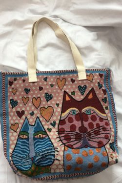 Elegant Blue Love kitten Canvas Tote Handbag