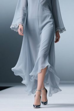 Elegant Blue V Neck Solid Lace Chiffon Long Dress Spring