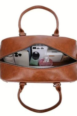 Elegant Brown Appliqued Rivet Faux Leather Shoulder Bags