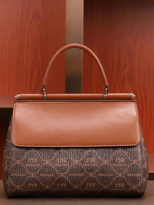 Elegant Brown Embroideried Calf Leather Tote Handbag