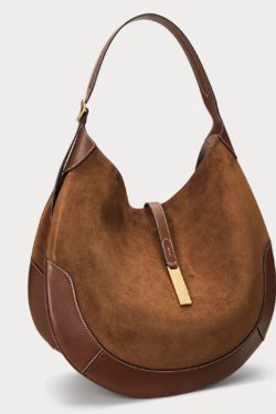 Elegant Brown Patchwork Solid Durable Fine Suede Saddle Bag
