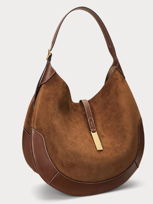 Elegant Brown Patchwork Solid Durable Fine Suede Saddle Bag