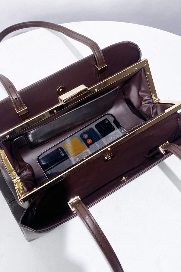 Elegant Chocolate Rectangle Multi-layer Faux Leather Shoulder Handbag