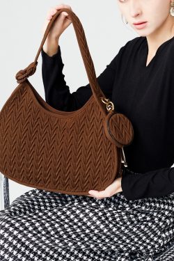 Elegant Chocolate Striped Solid Durable Cotton Hobo Bag