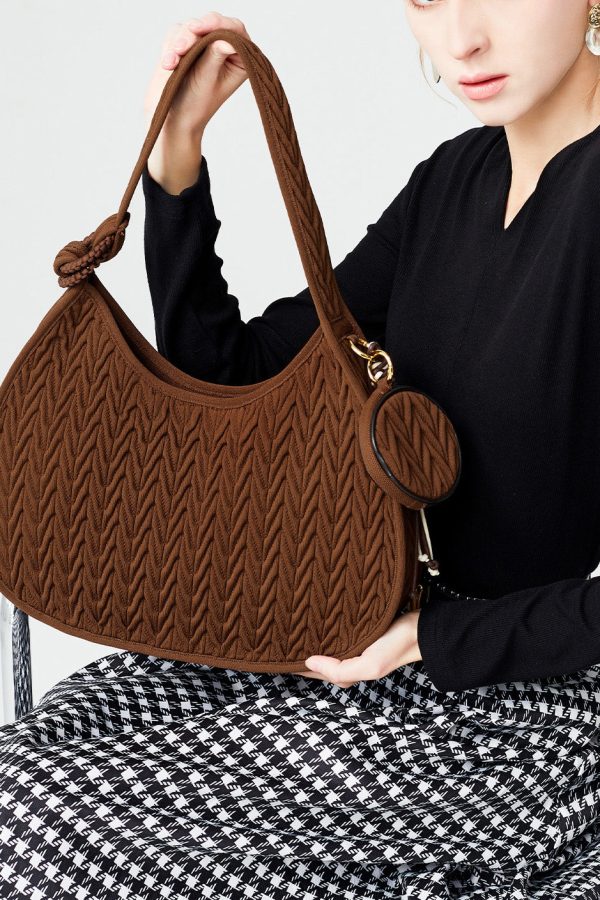 Elegant Chocolate Striped Solid Durable Cotton Hobo Bag