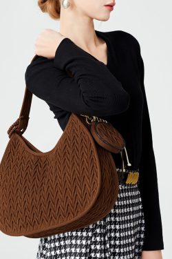 Elegant Chocolate Striped Solid Durable Cotton Hobo Bag