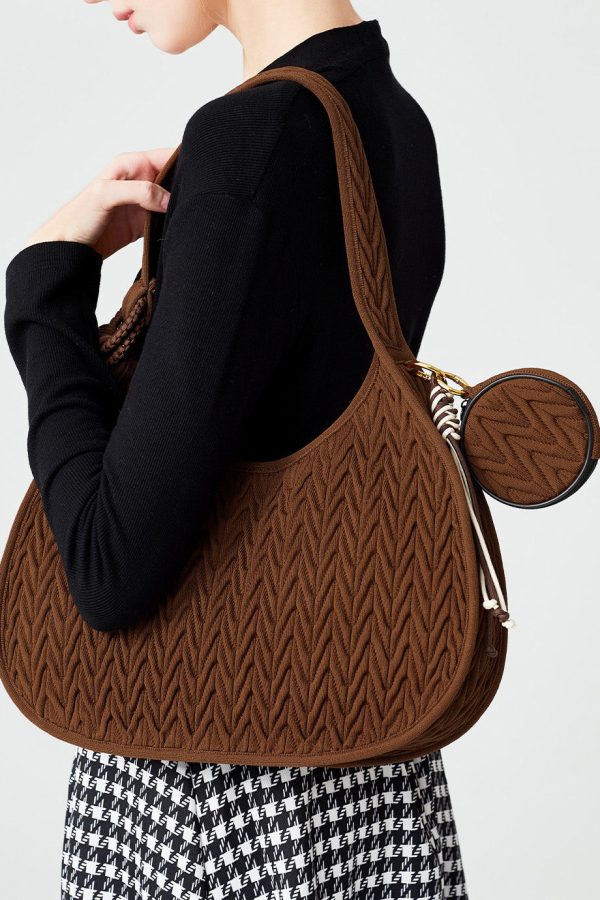Elegant Chocolate Striped Solid Durable Cotton Hobo Bag