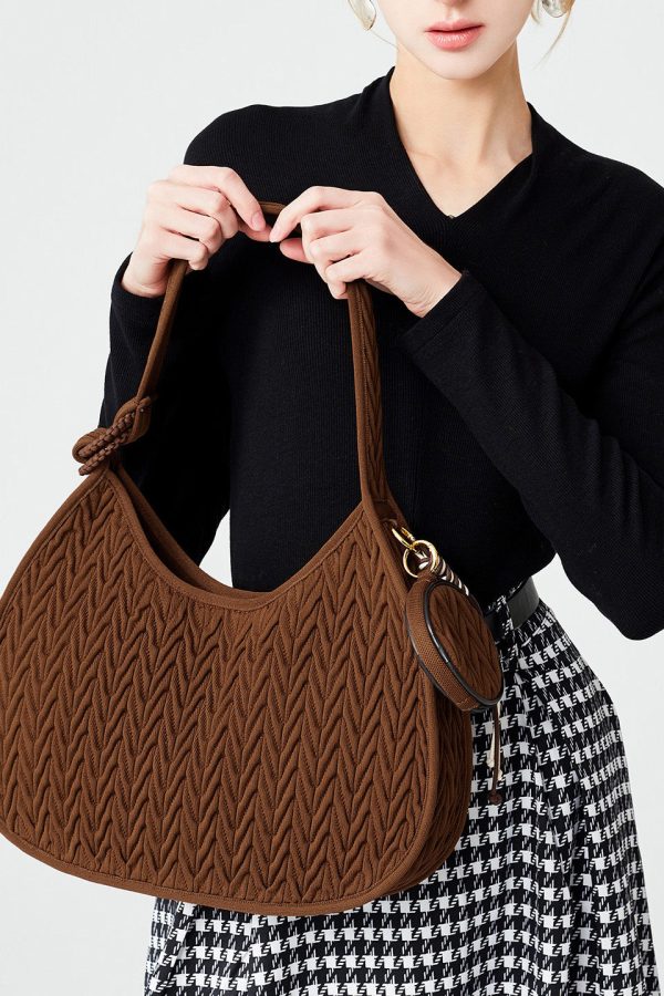 Elegant Chocolate Striped Solid Durable Cotton Hobo Bag