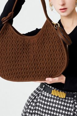 Elegant Chocolate Striped Solid Durable Cotton Hobo Bag