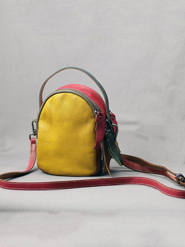 Elegant Colorblock Patchwork Calf Leather Messenger Bag