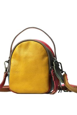 Elegant Colorblock Patchwork Calf Leather Messenger Bag