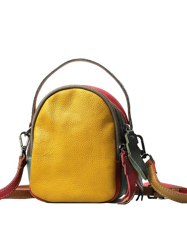 Elegant Colorblock Patchwork Calf Leather Messenger Bag