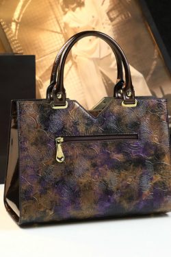 Elegant Colorblock Zircon Embossed Calf Leather Tote Handbag