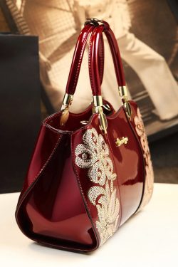 Elegant Mulberry Sequins Floral Calf Leather Tote Handbag