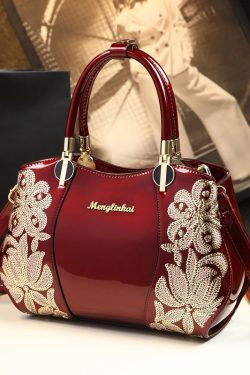 Elegant Mulberry Sequins Floral Calf Leather Tote Handbag