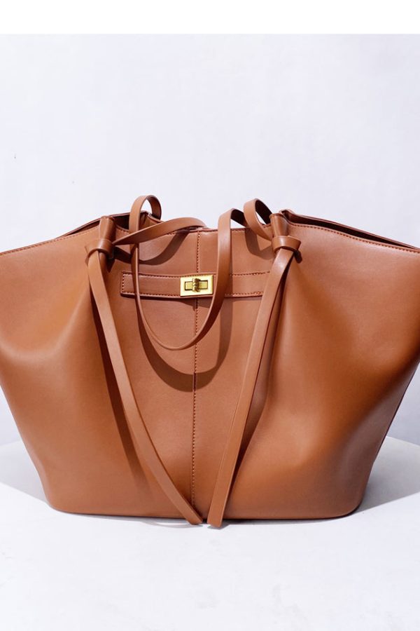 Elegant Orange Large Capacity Faux Leather Women Handbags