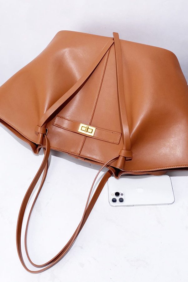 Elegant Orange Large Capacity Faux Leather Women Handbags