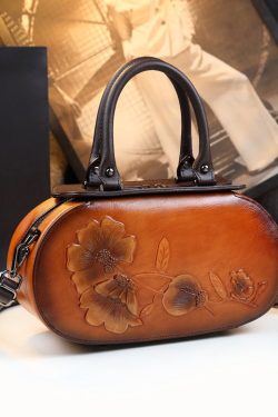 Elegant Purple Handmade Embossed Calf Leather Tote Handbag