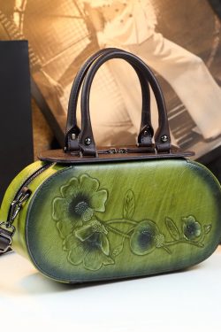 Elegant Purple Handmade Embossed Calf Leather Tote Handbag