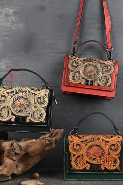 Elegant Red Jacquard Square Calf Leather Satchel Handbag