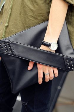 Elegant Red Nail Bead Zippered Faux Leather Satchel Handbag