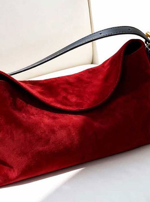 Elegant Red Solid Durable Fine Suede Shoulder Bags