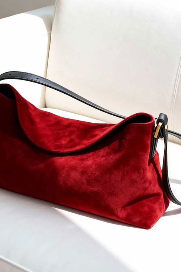 Elegant Red Solid Durable Fine Suede Shoulder Bags