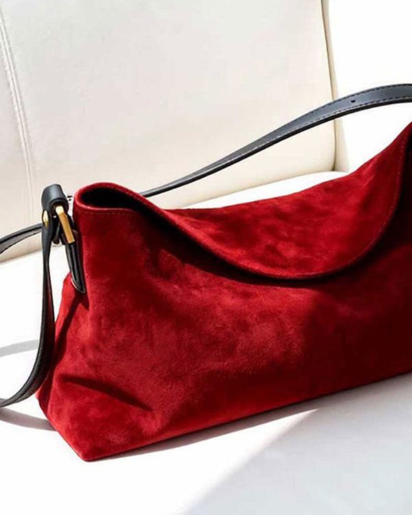 Elegant Red Solid Durable Fine Suede Shoulder Bags