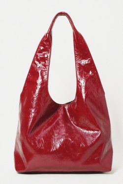 Elegant Red With Pockets Leopard Lined Faux Leather Shoulder Bags