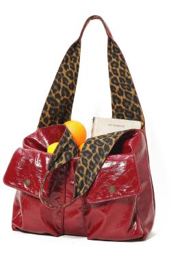 Elegant Red With Pockets Leopard Lined Faux Leather Shoulder Bags