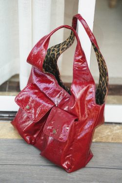 Elegant Red With Pockets Leopard Lined Faux Leather Shoulder Bags