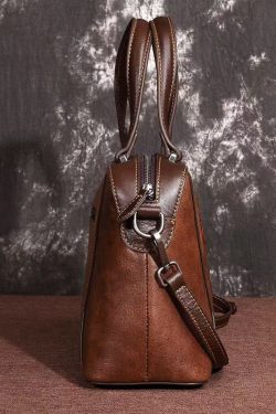 Elegant Retro Coffee Embossed Calf Leather Tote Handbag