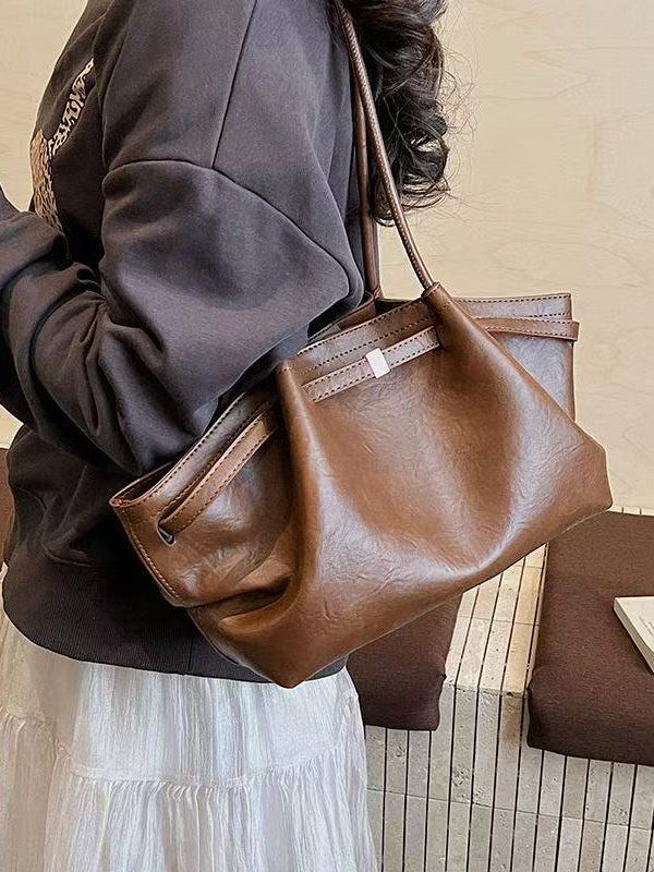 Elegant Solid Durable Large Capacity Faux Leather Shoulder Bags