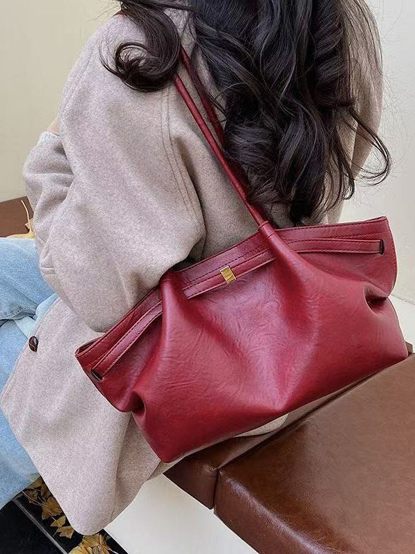 Elegant Solid Durable Large Capacity Faux Leather Shoulder Bags