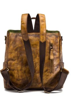 Elegant Surroundings Casual Travel yellow Color Matching Leather Backpack