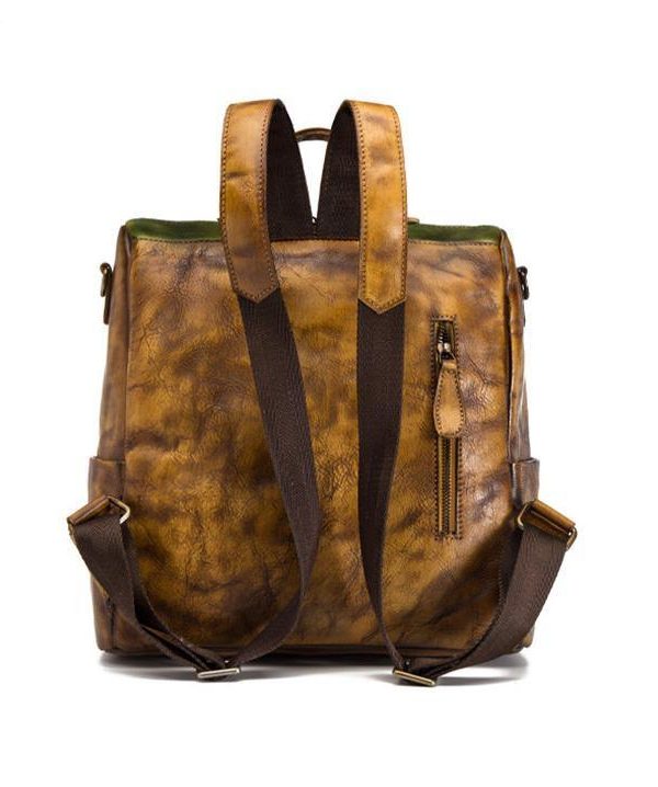 Elegant Surroundings Casual Travel yellow Color Matching Leather Backpack