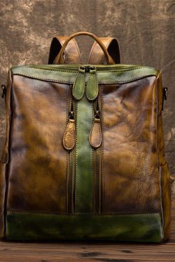 Elegant Surroundings Casual Travel yellow Color Matching Leather Backpack