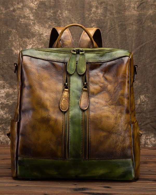 Elegant Surroundings Casual Travel yellow Color Matching Leather Backpack