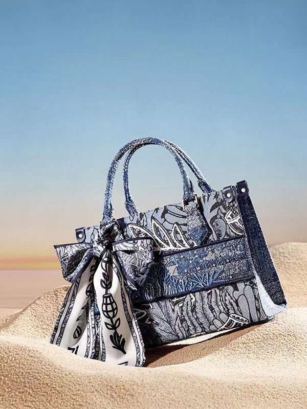 Elegant Versatile Print Patchwork Tote Handbag