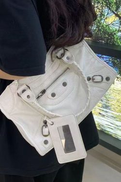 Elegant Versatile Red Sheepskin Rivet Tote Handbag