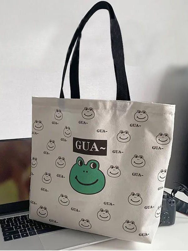 Elegant White Greenery Print Canvas Satchel Handbag