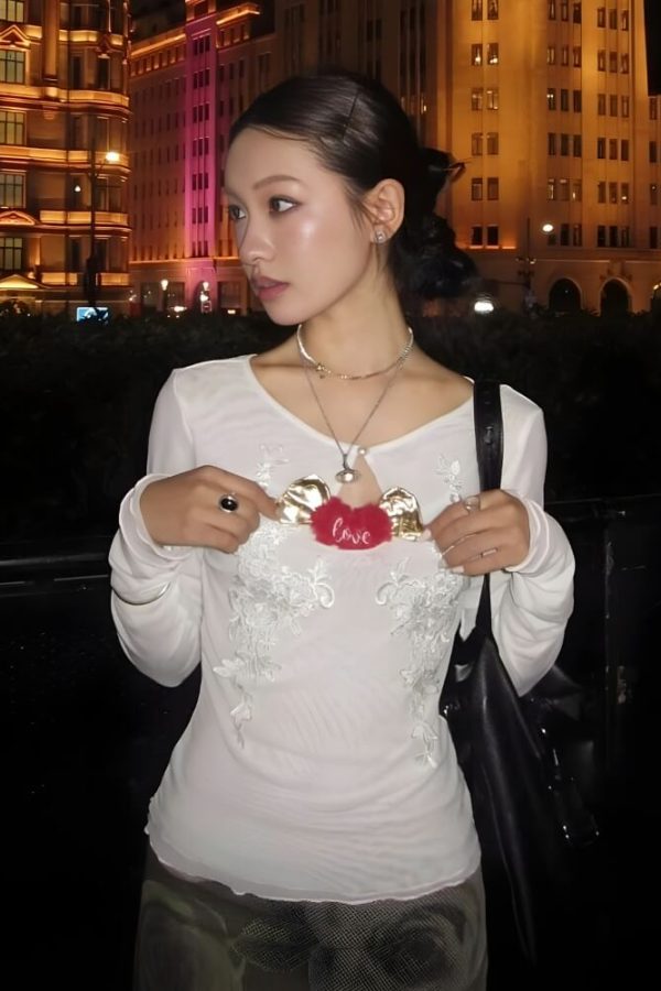 Embroidered Long Sleeve Top