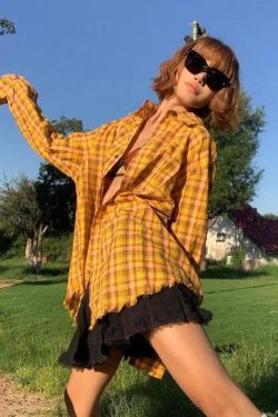 Embroidered Tasseled Plaid Shirt