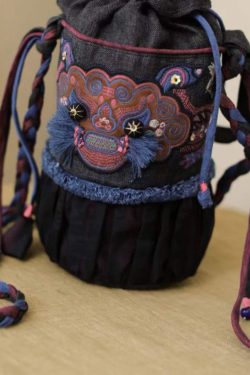 Ethnic Style Embroidered Drawstring Bucket Bag