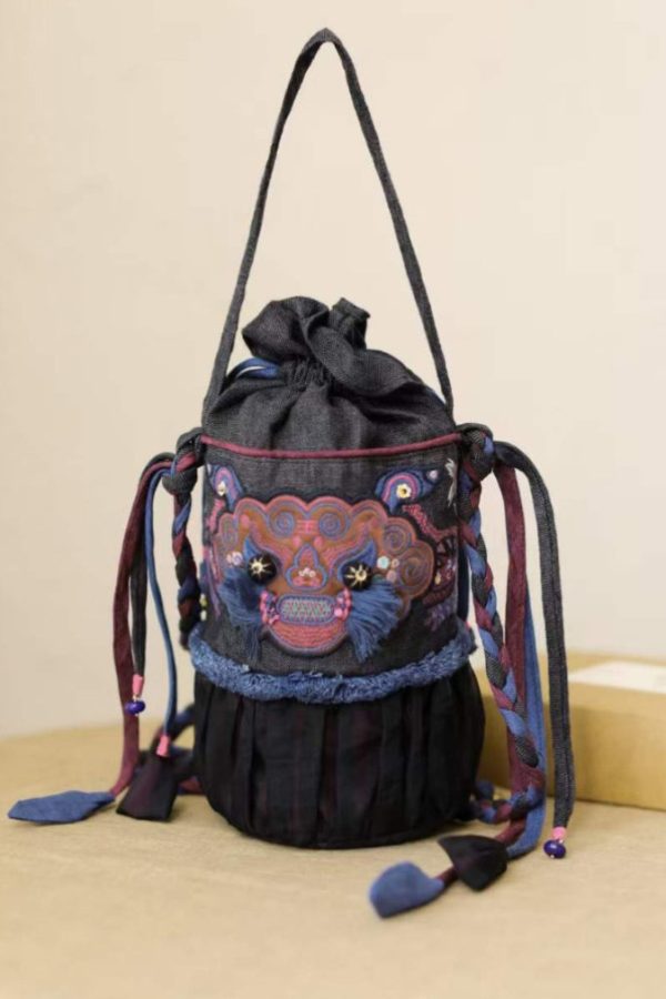 Ethnic Style Embroidered Drawstring Bucket Bag