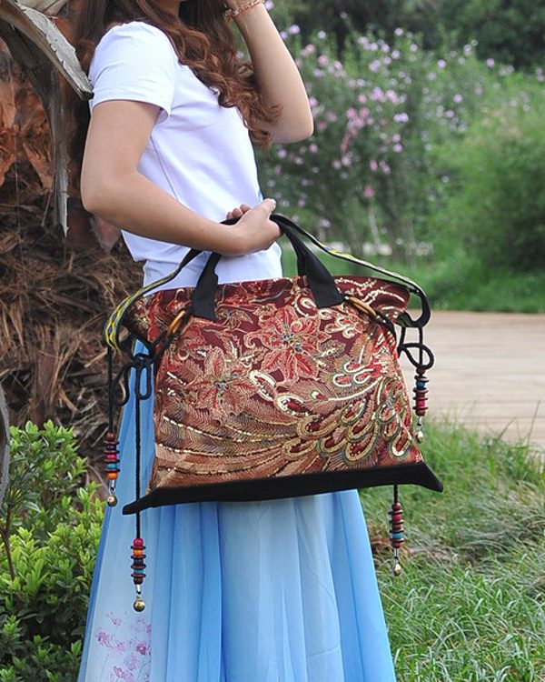 Ethnic Style Embroidered Tassel Canvas Shoulder Bag