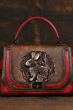 Ethnic Style Red Handmade Rabbit Embossed Handbag